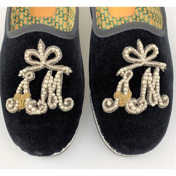 NIB Gucci Velvet Embellished Loafer In Black Size 6/EU 40 - Picture 8 of 11